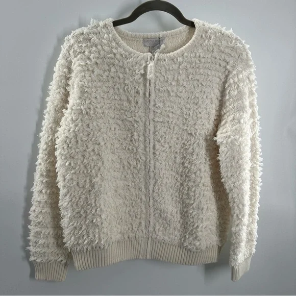 NWT Barefoot Dreams CozyChic Loop Fringe Jacket in Cream - Picture 2 of 8